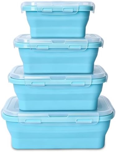Collapsible Silicone Food Storage Containers 4 Set Airtight Leak Proof Food Containers with Lids Meal Prep for Microwave Freezer Dishwasher for Kitchen Camping Office Sky Blue by Unknown