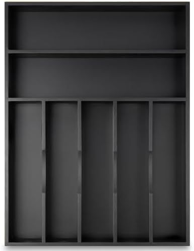 Bamboo Silverware Holder Drawer Utensil Organizer with 7 Slots Black by Besilord