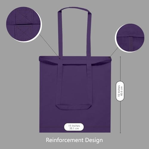 TOPDesign 12-Pack Economical 16"x15" Deep Purple Cotton Tote Bags, Lightweight Medium Reusable Grocery Shopping Cloth Bags, Suitable for DIY, Advertising, Promotion, Gift, Activity - Image 3