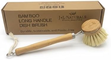 J&L Naturals Bamboo Dish Brush, Long Handle, with 1 Refill Head, 100% Bamboo and Natural Sisal Fibers, for Kitchen Cleaning, Eco-Friendly, Zero-Waste by JLNaturals