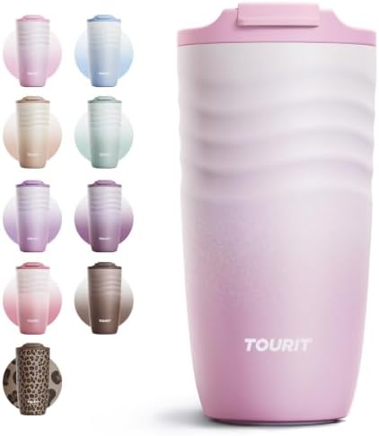 TOURIT 16 oz Insulated Travel Coffee Mug Stainless Steel Tumbler, Pink by TOURIT
