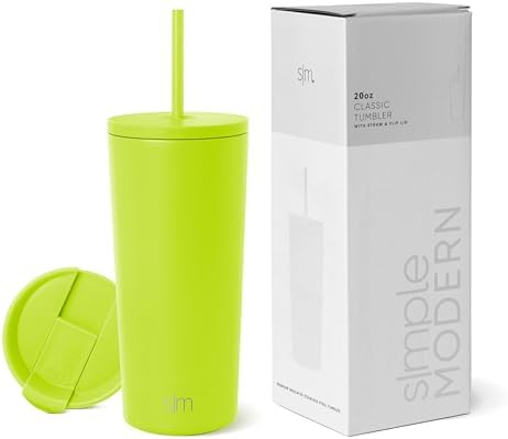 Simple Modern Insulated Tumbler with Lid and Straw | Iced Coffee Cup Reusable Stainless Steel Water Bottle Travel Mug | Gifts for Women Men Her Him | Classic Collection | 20oz | Green Apple by Unknown