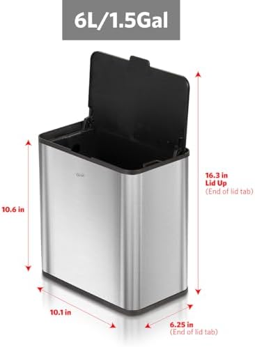 Glad Roomate Stainless Steel Under Counter Waste Bin with Clorox Odor Protection | Space Saving Dual Lid Small Trash Can for Kitchen Cabinet, Bathroom or Office, 1.5 Gallon (6L) - Image 2