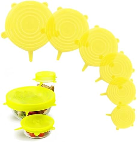 Silicone Stretch Lids – 6 Pack Reusable Food Covers,Flexible Silicone for Bowls, Containers, Fruits – Airtight & Leakproof Seal for Kitchen Storage(yellow) by Unknown