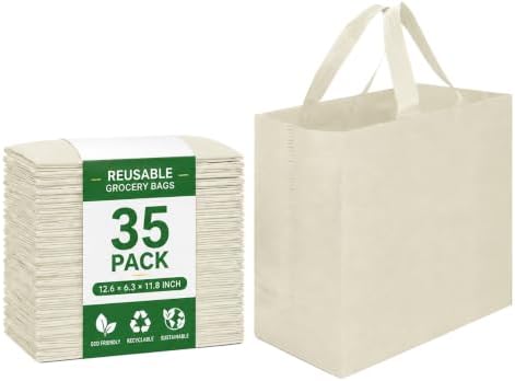 Reusable Grocery Bags 12.6 * 6.3 * 11.8 in - Non Woven Totes Bag with Reinforced Handles, Shopping Bags Bulk by Unknown