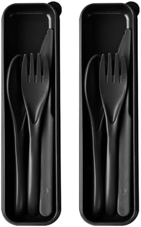 Travel Utensils with Case, 2 Sets Reusable Utensils Set with Case, Wheat Straw Utensils for Lunch Box Accessories, Camping Utensil Set for School Work Lunch or Daily Use（Black） by HMDZMR