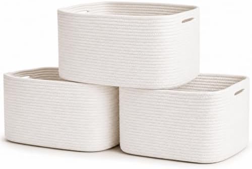 OrganiHaus Cotton Rope Baskets for Shelves, Set of 3, 15x9x10 by OrganiHaus
