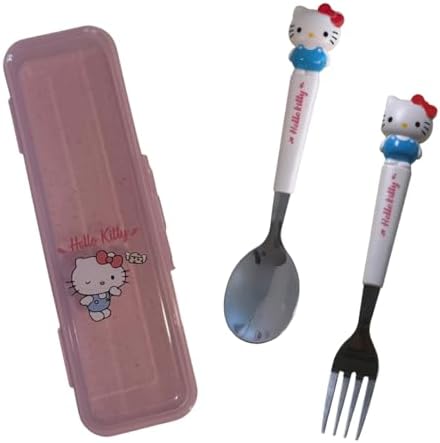 Stainless Steel Cutlery Tableware Flatware Silverware 3 Piece Set Portable Reusable Travel Cute Kawaii Anime Cartoon Dog Bunny for Boys and Girls (Pink Kitty) by homb%C3%A4de