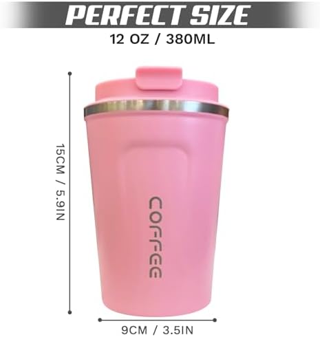 SPLMIFA Travel coffee mugs leak-proof, reusable coffee cups with lids, stainless steel vacuum insulated coffee tumblers, thermal insulation cups for men & women keep drinks hot & cold(2nd-Pink, 12OZ) - Image 4