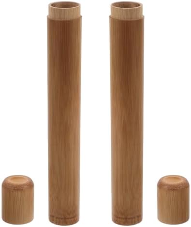 Bamboo Toothbrush Case Portable Travel Holder Round Tube Toothbrush Storage Box Lightweight for Hiking Camping Fits Standard Size Toothbrushes 2 Pack by StylishBagToCreateStyle
