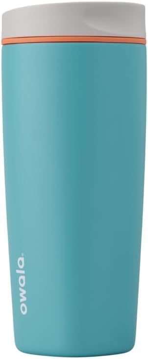 Owala SmoothSip Slider Insulated Stainless Steel Coffee Tumbler,Reusable Iced Coffee Cup,Hot-Coffee Travel Mug,BPA Free 20 oz,Grey/Blue (Beachy Breeze),(Pack of 8) by Unknown