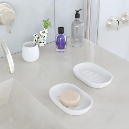2Pcs/SetBathroom Soap Dishes, Not Plastic！,Bamboo Soap Dishes Holder for Bathroom Shower, Bathroom Sink Soap Dish (White) - Image 3