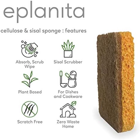 eplanita Natural Plant Based Scrub Sponges (3 Pack), Non-Scratch, Biodegradable Eco Scourers for Kitchen and Bathroom - Image 2