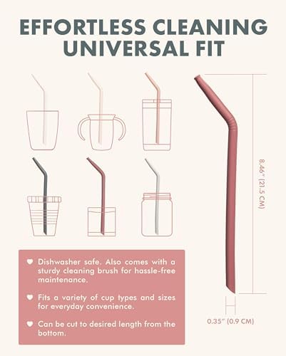 Nightingale Reusable Silicone Straws - Bendy Drinking Straw with Cleaning Brush - Collapsible and Bendable Travel Straw for Kids - Dishwasher Safe, Food-Safe - Set of 6 (Coral Multi) - Image 4