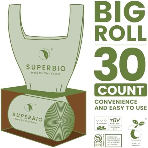 SUPERBIO 13 Gallon Compostable Kitchen Waste Bags with Handles - Image 3