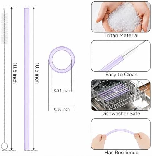 Replacement Straws Compatible with 30 oz Stanley Quencher Tumbler, 10.5 Inch Reusable Straws, Drinking Cup Accessories,Purple - 6 Pack - Image 2