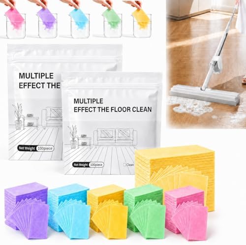 Multi-effect Floor Cleaner Sheets, Multi-surface Clean Tablets, 100-Count Fast-Dissolving Mopping and Deep Cleaning Solution for Hardwood, Wood, Tile, Vinyl, Marble, Laminate Floors by Huprh