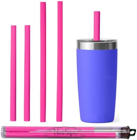 Reusable Drinking Straws + Case – Fits 8–20 oz Cups/Tumblers – Soft, BPA-Free, Food Grade, Oval (Less Pucker) – DW | MW Safe – Hot/Cold Coffee/Tea/Water/More - Made in USA, Pink by BrilliBaby