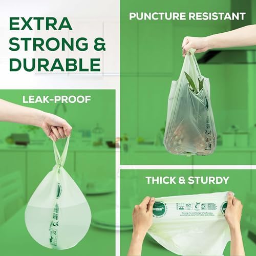 ANECO 100% Compostable Food Waste Bags 1.6 Gallon With Handles (30 Count) - Image 4