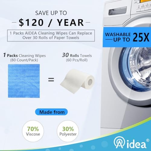 AIDEA Cleaning Wipes, Multi-Purpose Towel Reusable Cleaning Cloths-80Ct(1 Pack), Domestic Wipes, Dish Cloths-(12''x24'') - Image 4