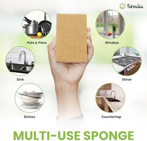 Tieralia Natural Dish Sponge Set – 6-Pack Eco-Friendly & Compostable Scrubbers | Cellulose & Sisal | Non-Toxic, Odor-Free, Reusable Kitchen Sponges for Dishes, Sink, Pots & Pans - Image 4