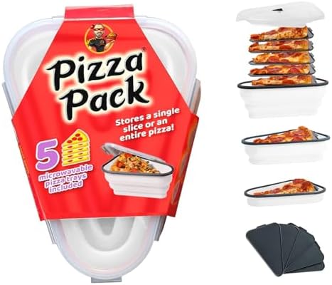 The Perfect Pizza Pack™ - Reusable Pizza Storage Container with 5 Microwavable Serving Trays - BPA-Free Adjustable Pizza Slice Container to Organize & Save Space, White by PizzaPack%E2%84%A2