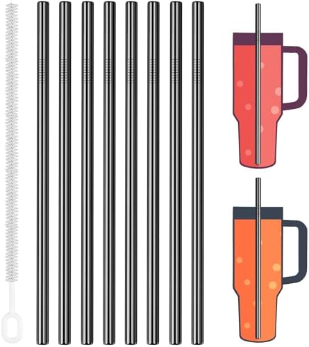 Tomorotec 8PCS Stainless Steel Straws Fit for 40oz Stanley Tumblers, Black by Tomorotec