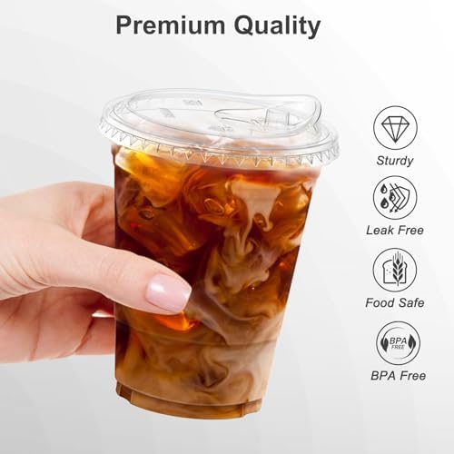 Dealusy 100 Pack - 16 oz Clear Plastic Cups with Sip Lids - Image 3