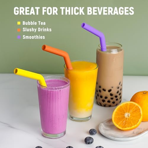 NiHome 6 PCS Extra Wide Reusable Bent Silicone Straws for Boba & Smoothies - Image 3