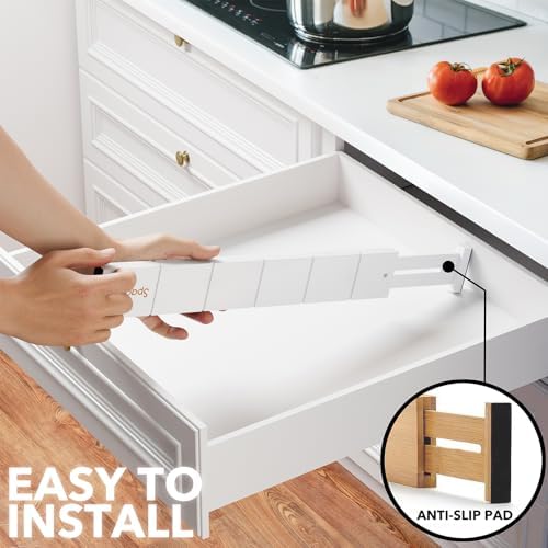 SpaceAid Bamboo Drawer Dividers with Inserts and Labels, Kitchen Adjustable Drawer Organizers, Expandable Organization for Home, Office, Dressers, 7 Dividers with 15 Inserts (17"-22" White) - Image 6