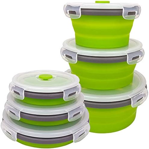 CARTINTS Green Silicone Collapsible Food Storage Containers-Prep/Storage Bowls with Lids - Round Silicone Food Storage Containers - Microwave and Freezer Safe 3Pack by CARTINTS