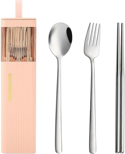 DEVICO Travel Utensils with Case, 4Pcs Korean Chopsticks Fork and Spoon Set by DEVICO