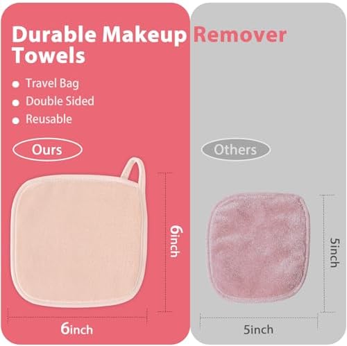 Natwag Makeup Remover Cloth, 6" x 6" Make Up Towels Reusable Face Cloth for Washing Face, 12 Pack Makeup Remover Pads Microfiber Face Washcloth with Mesh Bag, Beige - Image 4