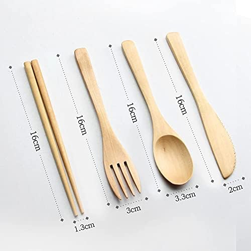 IQCWOOD Wooden Cutlery Set, 4 PCS Spoon Chopsticks Fork Knife for Eating - Image 6