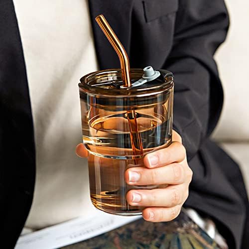 BLUEPOLAR 13 oz Tumbler Water Glass, Water Bottle with Straw and Dustproof Lid, Coffee Ice Cup Double Wall Insulated Glass Cup (Amber-4pack) - Image 7