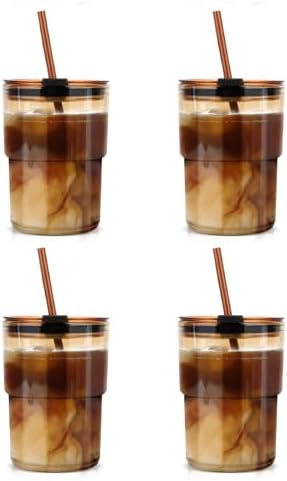 Luxfuel 13 oz Glass Cups with Lids and Straws Reusable Iced Coffee Tumbler by Luxfuel