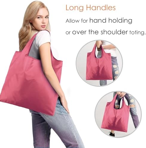BeeGreen Pink Reusable Grocery Bags Wholesale Reusable Kitchen Bags Bulk Foldable-Machine Washable with Zipper Storage Pouch 50 Packs - Image 2