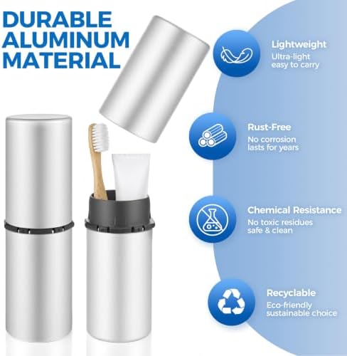 Aluminum Toothbrush Travel Case, Travel Toothbrush and Toothpaste Holder, Portable Toothbrush Mouthwash Cup Holder with Cover for Traveling, Bathroom, Camping, Business Trip-1Pack Silver - Image 2