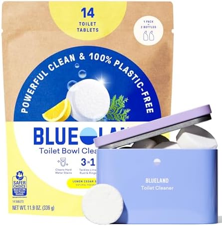 BLUELAND 100% Plastic Free Toilet Bowl Cleaner Tablets Set, Lemon Cedar by BLUELAND