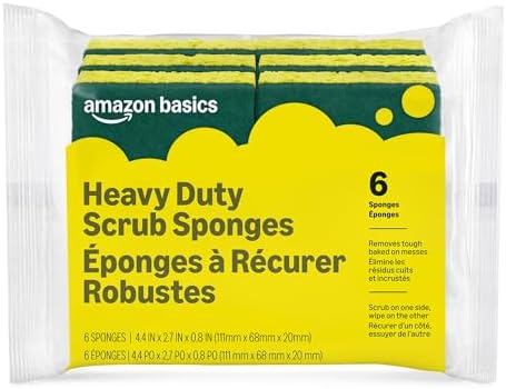 Amazon Basics Heavy Duty Dual-Sided Scrub Sponges, Reusable, 4.4 x 2.7 x 0.8 in, Yellow/Green, 6-Pack by AmazonBasics