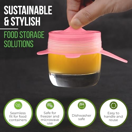 Reusable Silicone Stretch Lids for Food Storage in Fridge - Elastic Heat-Resistant Bowl Covers, Cups, Cans, Jars - Universal Food Grade Lid for Round and Rectangle Containers - 7 Pack - Colorful - Image 5
