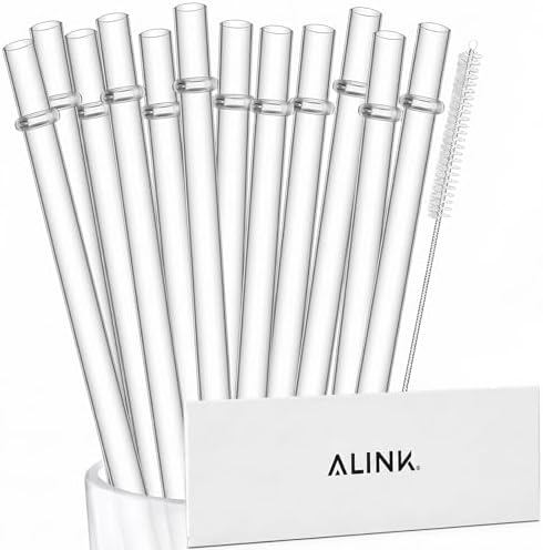 ALINK 12-Pack Reusable Clear Plastic Straws, 10.5-inch Hard Tumbler Straws by ALINK