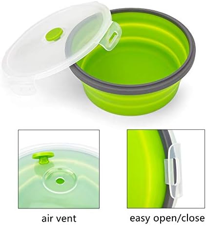 CARTINTS 1200ml Large Collapsible Meal Prep Containers, Reusable Silicone Food Storage Containers, Stackable Fridge Storage Containers, With Leakproof Lids, Microwave and Freezer Safe, Green - Image 5