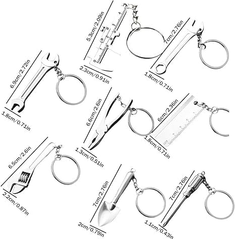 Mini Pliers Keychain Tool, Multitool Keyring Pendant, Wire Strippers, Phillips Screwdriver, Knife, File, Silver, Gift for Men Women