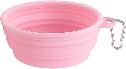 Collapsible Dog Bowl, Portable Silicone Pet Bowl with Clip for Travel, Hiking, and Outdoor Use (Green) (Pink)