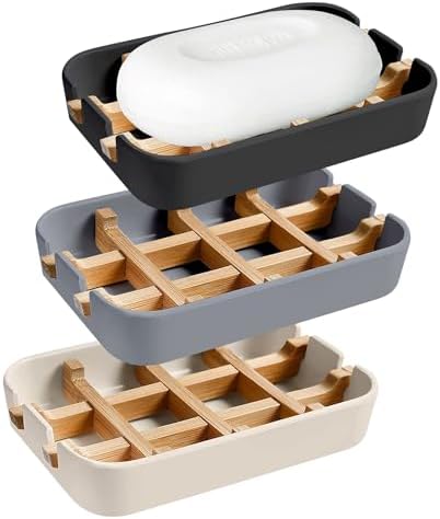 Aoheuo Modern Bamboo Fiber soap Holder and soap Dish Combination (Removable),5.12 Long by 3 Wide, 0.98 inches high, Used in Kitchens, bathrooms, and bar Sinks (Black,Gray,Off White) by Aoheuo