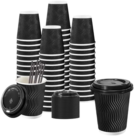 Lamosi 50 Pack 8 oz Coffee Cups with Lids, Disposable To Go Paper Cups by BuyNow