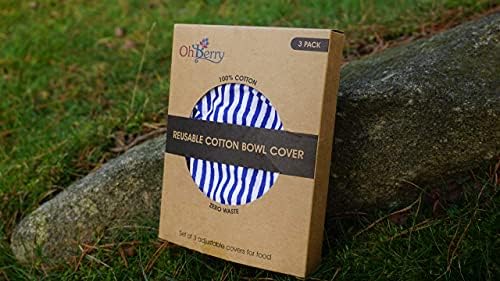 Organic Reusable Bowl Covers – Elastic Bowl Cover Set of 3 Lids Sizes - Blue Stripes 100% Cotton - Great Gift Fabric Food Covers - Kitchen Essential Gift for Women - Stretched Food Covers - Image 5