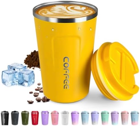 SPLMIFA Travel coffee mugs leak-proof, reusable coffee cup with lid, stainless steel vacuum insulated coffee tumblers, thermal insulation cups for men & women keep drinks hot & cold (2nd-Yellow, 17OZ) by SPLMIFA