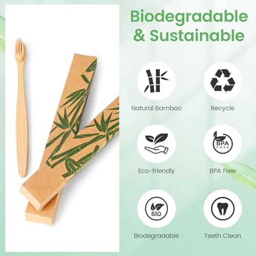 Daletu Bamboo Toothbrushes Soft Bristles 10 Pack, Biodegradable BPA Free Soft Bristles Toothbrushes for Adult, Eco-Friendly, Natural Wooden Organic Toothbrush - Image 3
